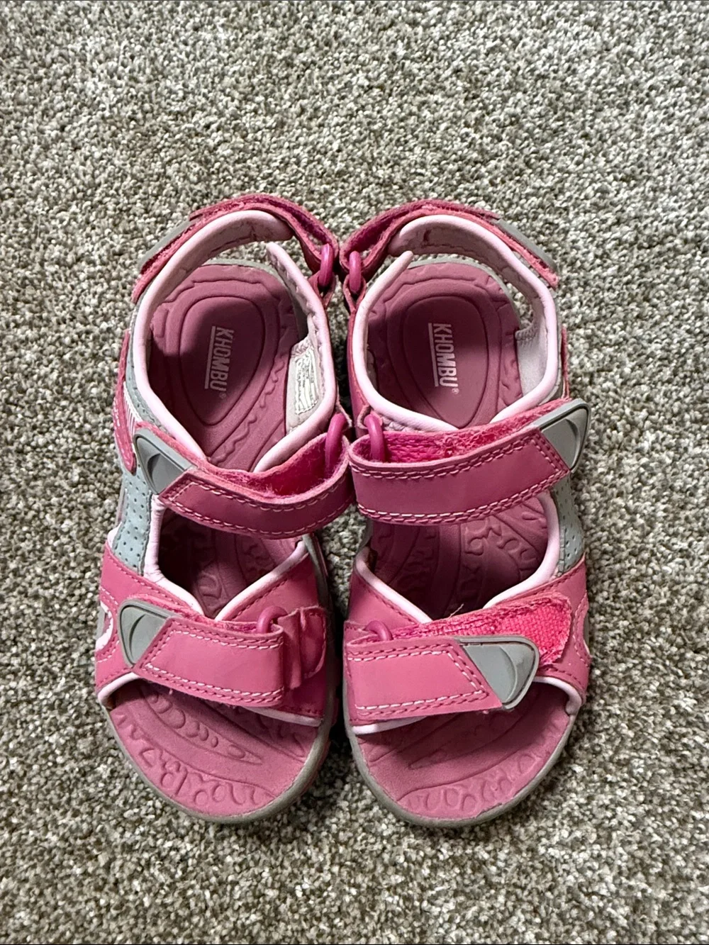 Khombu Pink Kids Hook-and-Loop Outdoor Sandals